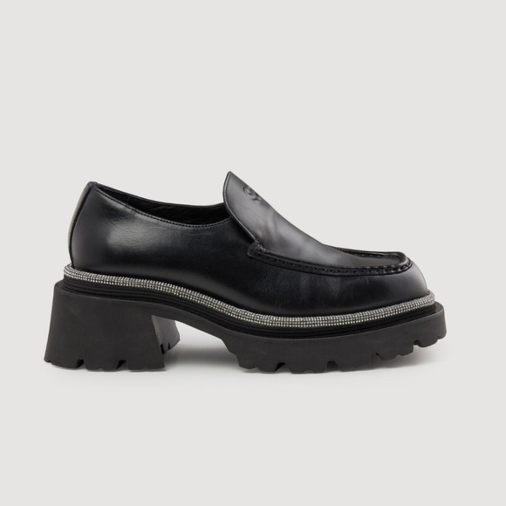 Sandro Women's Embellised Black Loafers with thick notched sole